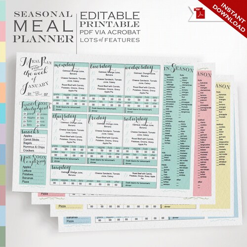Ultimate Meal Planner Plan Meals by Foods in Season Food - Etsy