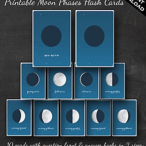 Luna fasi Flashcards - Flash stampabile Carte delle fasi della luna Instant Download - Moon Flashcards Astronomia Astrologia fasi lunari