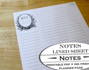 Lined Garden Journal Notepaper - Printable Garden Planner Page for Garden Journals