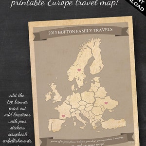Reisekarte - Druckbare, bearbeitbare Europa-Reisekarte Sofortiger Download