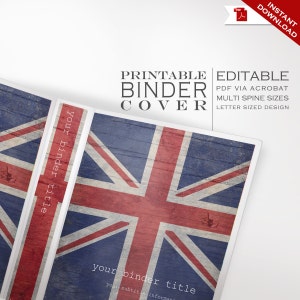 Personalized Binder Cover - Printable, Editable Britain UK Union Jack Theme Download - Multi Spine Sizes - Organization British Binder Cover