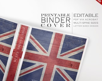 Personalized Binder Cover - Printable, Editable Britain UK Union Jack Theme Download - Multi Spine Sizes - Organization British Binder Cover