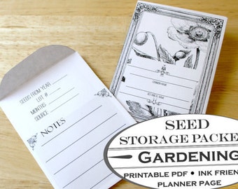 Seed Storage Packet Templates - Printable Garden Planner Page for Garden Journals