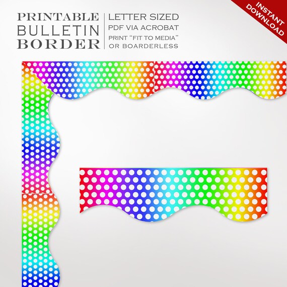 Classroom Bulletin Board Trim Printable Rainbow Dots Border Etsy