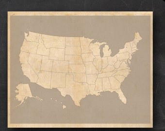 May include: Printable 16" x 20" USA map with state borders outlined in white on a beige background. The map is ready to be printed and used for marking locations with pins, stickers, or other embellishments.