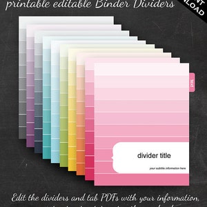 Binder Dividers - Printable Editable Rainbow Ombre Theme Instant Download - Home Organization Business Organization Classroom Homeschool