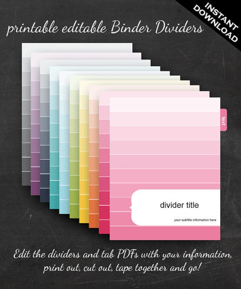 Binder Dividers Printable Editable Rainbow Ombre Theme Etsy
