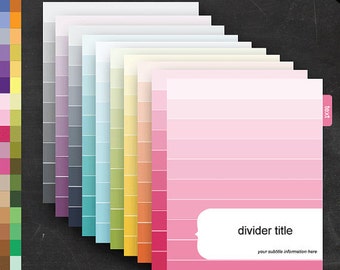 Filofax Binder Dividers - Printable Editable Rainbow Ombre Theme Personal Filofax - Home Organize Business Organization Classroom Homeschool