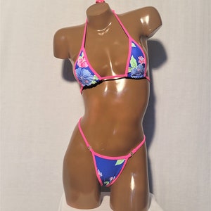 Sexy micro thong bikini floral print negative -A cup for exotic pole dancer outfit