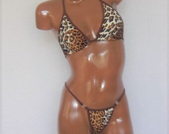Sexy soft and stretchy V back thong bikini A/B cup Leopard print for exotic pole dancer costume