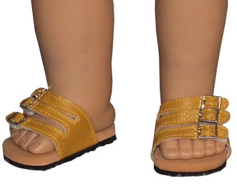 Gold/Tan Faux Leather Euro Beach Sandals for 18" American Girl Size Doll