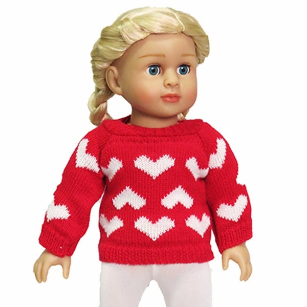 Red Heart Sweater Leggings Set w/Boots fit 18" American Girl Size Doll