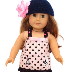 Parisan Eiffel Tower Poodle Top Capris & Hat fit 18" American Girl Size Doll