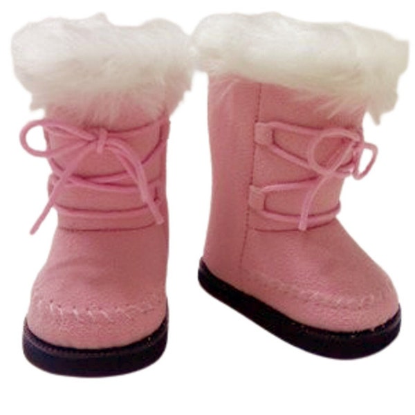 Pink Suede Boots with Fur Trim 18" American Girl Size Doll