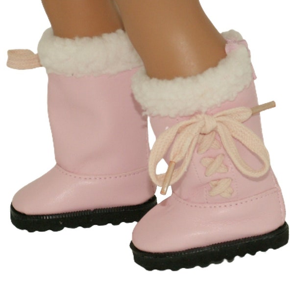 CLOSEOUT! Pink Faux Leather Boots with Fleece Trim 18" American Girl Size Doll