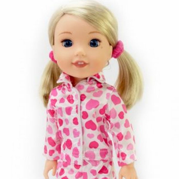 Pink Hearts Satin Pajamas fit 14" Wellie Wishers Size Doll