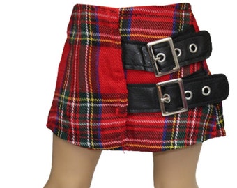 Red Plaid Rocker Skirt w/ Buckles fits 18" American Girl Size Doll