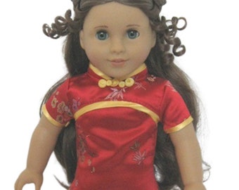 CLOSEOUT! Red Satin Floral Cheongsam Party Dress fits 18" American Girl Size Doll
