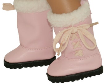 CLOSEOUT! Pink Faux Leather Boots with Fleece Trim 18" American Girl Size Doll
