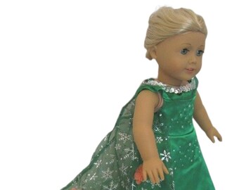 Das grüne, von Prinzessin Elsa inspirierte Geburtstagskleid passt für 18-Zoll-Puppen in American Girl-Größe