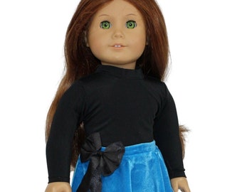 CLOSEOUT! Black Knit Top & Blue Velvet Skirt fits 18" American Girl Size Doll