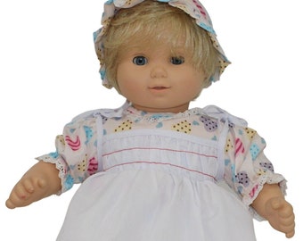 CLOSEOUT! Heart Print Dress Pinafore Hat & Pants Set fits 16" Bitty Baby Size Doll