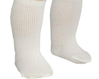 Chaussettes blanches épaisses jusqu'au genou adaptées à une poupée américaine de 18 po.