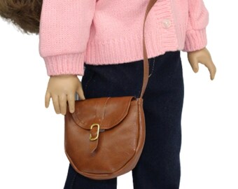 Brown Leather Shoulder Purse Handbag for 18" American Girl Size Doll