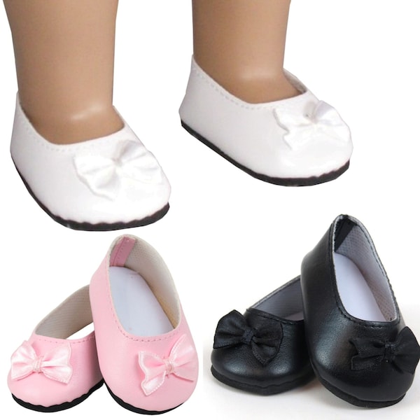 Black Pink or White Ballet Flats w/ Bows Dress Shoes fit 18" American Girl Size Doll