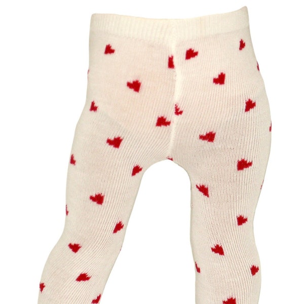 White Knit Tights with Red Hearts fit 18" American Girl Size Doll