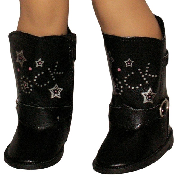 Black Buckle Tall Rocker Moto Boots fit 18" American Girl Size Doll