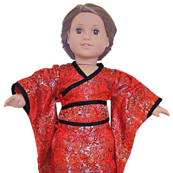Red Floral Kimono Dress w/ Matching Shoes fits 18" American Girl Size Doll