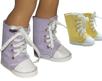 Blue Light Purple or Yellow Canvas High Tops Shoes Sneakers Boots fit 18" American Girl Size Doll