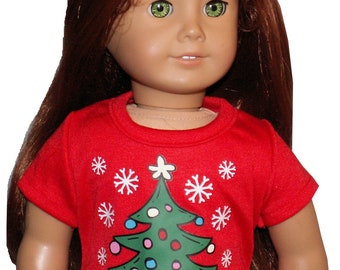 Red Christmas Tree Tee T-Shirt fits 18" American Girl Size Doll