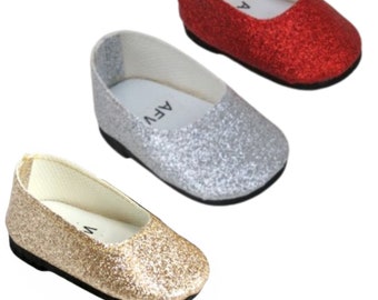 Glitter Gold Red or Silver Ballet Flats Shoes fit 18" American Girl Size Doll