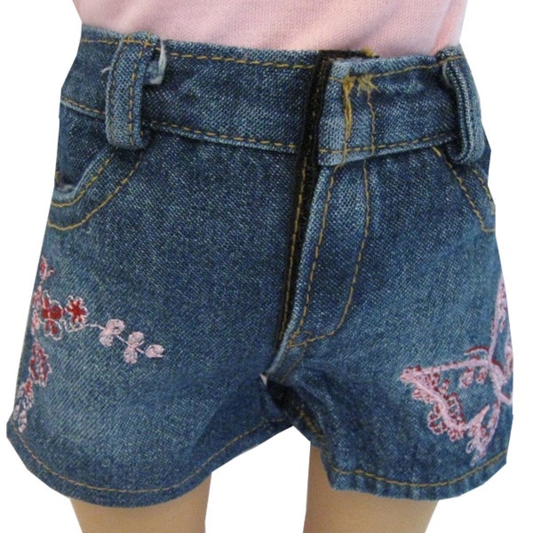 Butterfly & Floral Embroidered Denim Shorts fit 18" American Girl Size Doll