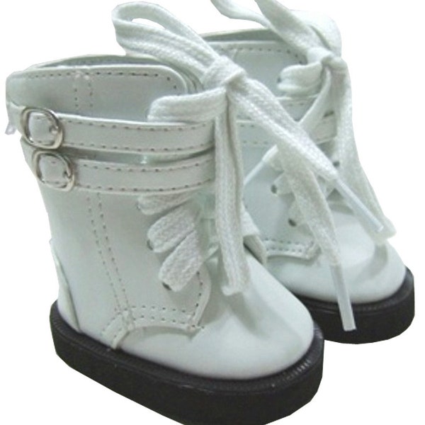 CLOSEOUT! White Double Buckle Boots w/ Chunky Soles fit 18" American Girl Size Doll