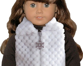 Weisse Fleece Weste mit Schneeflocken-Reißverschlussanhänger für 18-Zoll-Puppe
