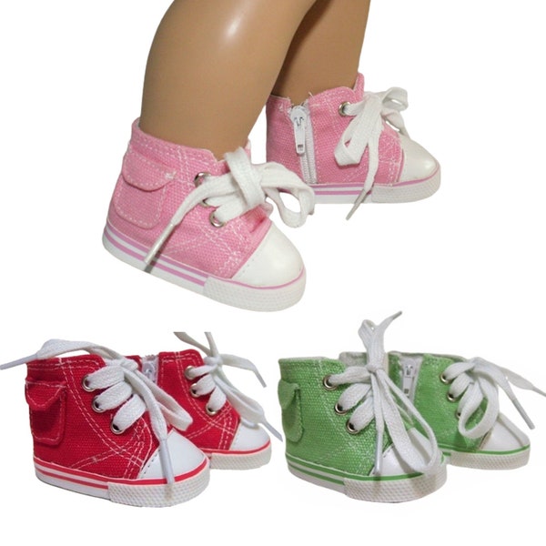 Red, Green or Pink Mid-Top Canvas Sneakers Shoes w/ Pockets fit 18" American Girl Size Doll