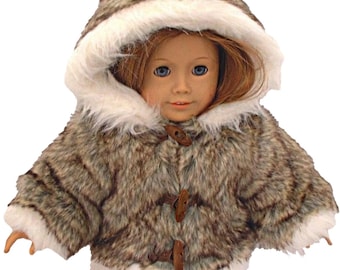 Brown Faux Fur Winter Parka Coat Jacket w/ Hood fits 18" American Girl Size Doll