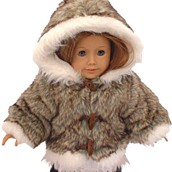 Parka d'hiver en fausse fourrure marron avec capuche pour poupée américaine de 18 po.