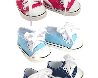 Blaue, rosafarbene oder marineblaue Canvas-Sneaker passen für 18-Zoll-Puppen in American Girl-Größe