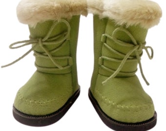 Olive Green Suede Boots with Fur Trim 18" American Girl Size Doll