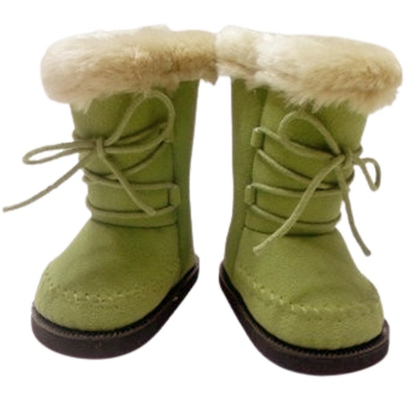 Olive Green Suede Boots with Fur Trim 18" American Girl Size Doll