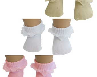 White Pink or Ecru Anklet Socks w/ Lace fit 18" American Girl Size Doll