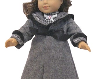 Samantha Inspired Victorian Gray Coat Hat & Dress fits American Girl Size Doll