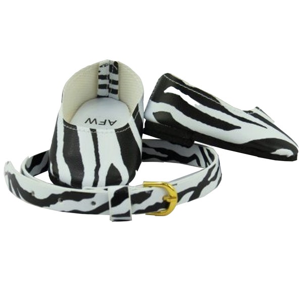 CLOSEOUT! Black & White Zebra Print Ballet Flats w/ Belt fits 18" American Girl Size Doll