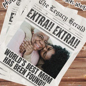 Plantilla de periódico para el Día de la Madre / Regalo de periódico falso personalizable / Plantilla de Canva imprimible y editable / Regalo divertido para mamá de parte de los niños