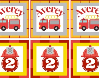 Benutzerdefinierte Feuerwehrmann Etiketten | Feuerwehrmann Feuerwehrauto Geburtstag | Feuerwehrmann Geburtstag