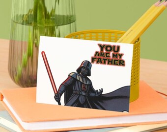 Tarjeta digital del Día del Padre con temática de Darth Vader, tarjeta imprimible del Día del Padre, tarjeta "Eres mi padre"